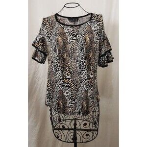 Inner Beauty Animal Print Paisley Design Short Sleeve Stretch Top Shirt SM Small